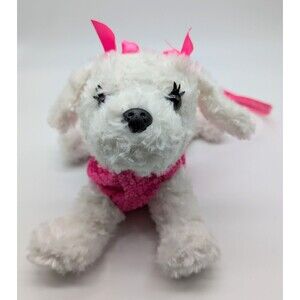 Poochie & Co Poodle Puppy Dog Purse Sequined Pink Plush Stuffed Animal White